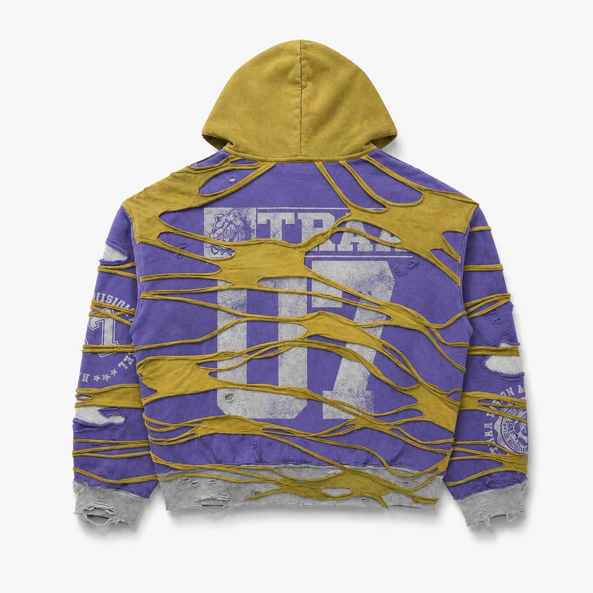 Distressed Zip Hoodie — Purple / Gold — alternate view