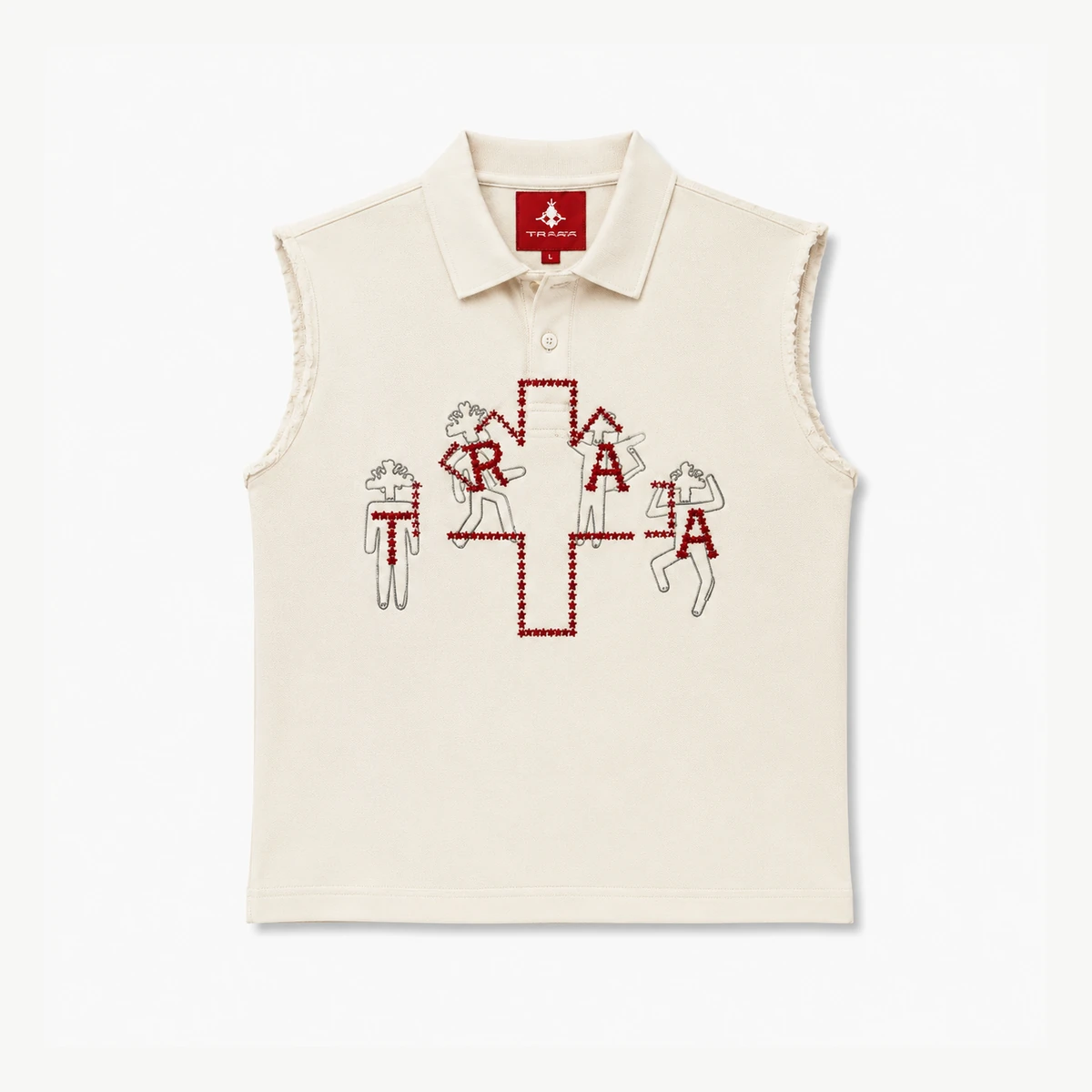 Traa Sleeveless Polo — Cream / Red